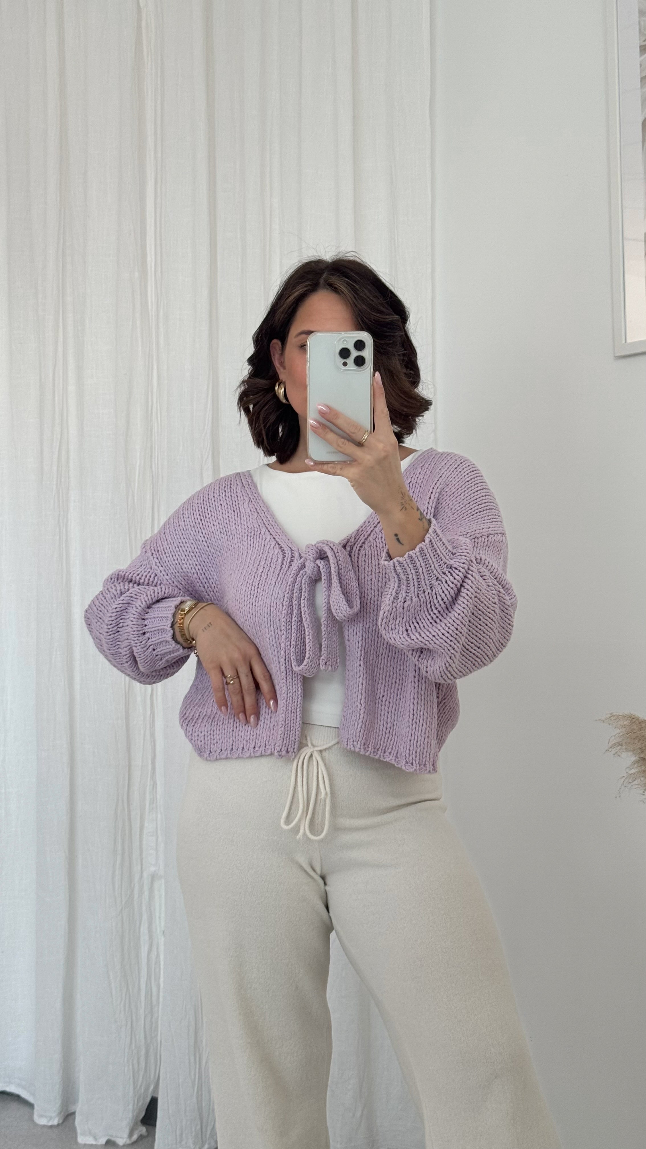 Cardigan 'Bow' Flieder