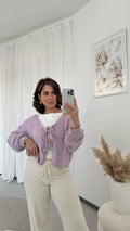 Cardigan 'Bow' Flieder